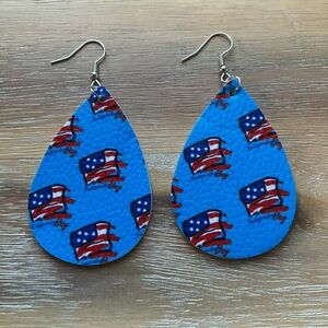 Pair Red White & Blue Flag Earrings Tear Drop ear rings American